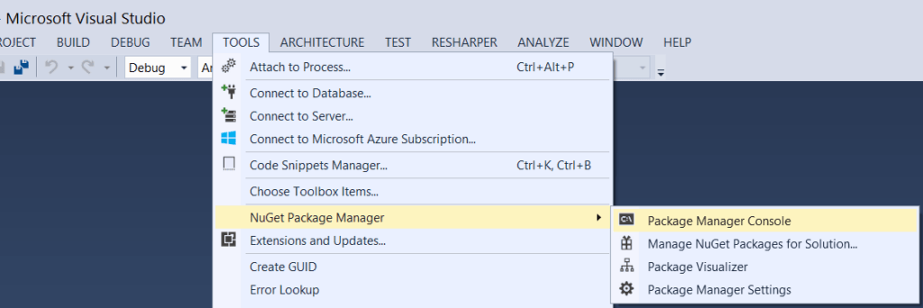 Öffnen der Package Manager Console